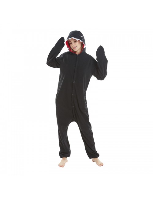 Cross - Border Noël requin noir couple en polaire une pièce pyjama cosplay adulte showwear Fête de vacances