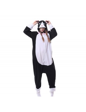 Amazon cross border animal Cartoon Body pyjama Wholesale polaire visage blanc chat noir couple homewear vêtements