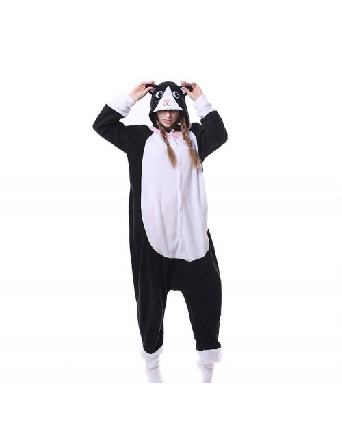 Amazon cross border animal Cartoon Body pyjama Wholesale polaire visage blanc chat noir couple homewear vêtements