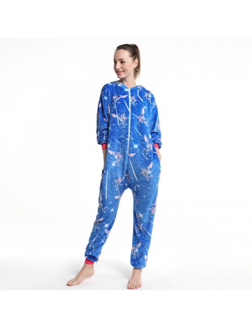 Une pièce pyjama homewear femmes nouveau dessin animé avec chapeau épaississement mignon dessin animé homewear