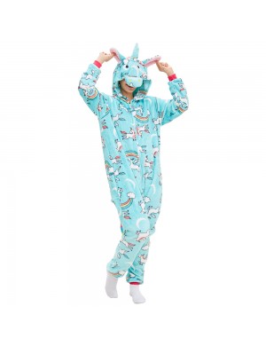 Pyjama d'automne et d'hiver en flanelle bleue Pegasus unicorn cartoon animal one-piece performance homewear