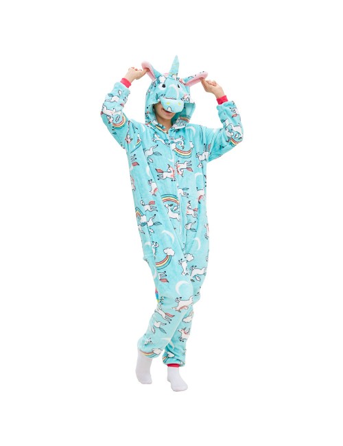 Pyjama d'automne et d'hiver en flanelle bleue Pegasus unicorn cartoon animal one-piece performance homewear