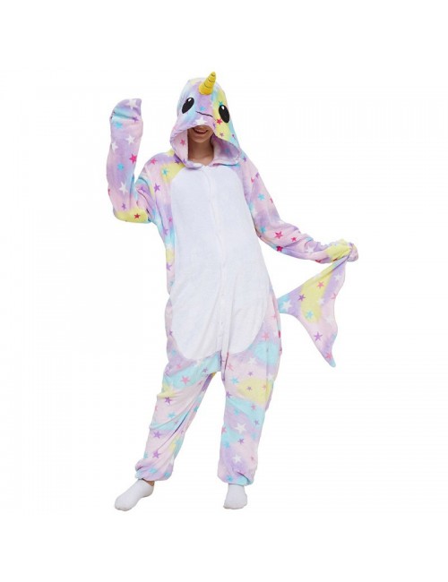 Pyjama d'automne et d'hiver en flanelle pour animaux de dessins animés, vêtements de spectacle pour licornes et baleines.