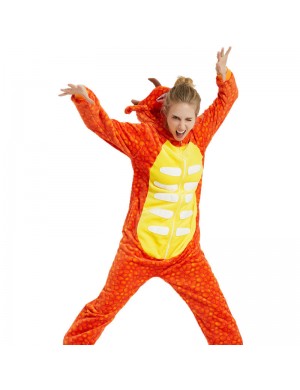 Pyjama adulte en flanelle avec animaux de dessins animés nouveau pyjama une pièce tricératops orange haut de gamme
