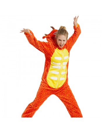 Pyjama adulte en flanelle avec animaux de dessins animés nouveau pyjama une pièce tricératops orange haut de gamme