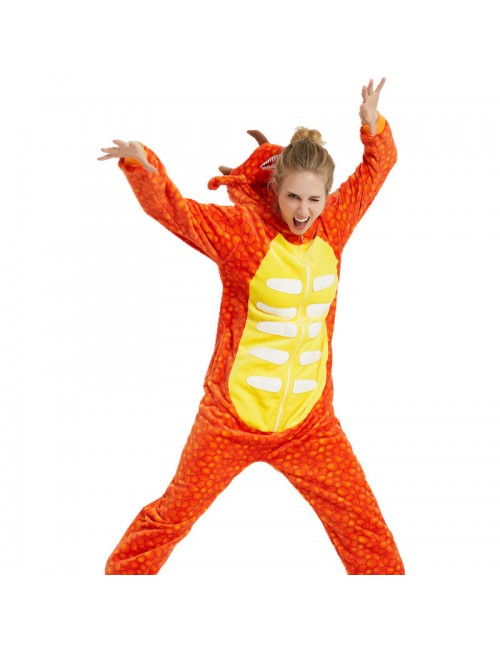 Pyjama adulte en flanelle avec animaux de dessins animés nouveau pyjama une pièce tricératops orange haut de gamme