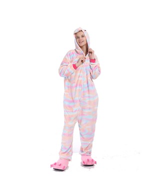 New Home Pocket Comfort One-piece Universal Pink Adult Flannel Round Neck Pajamas