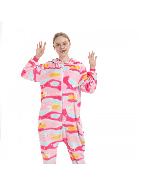 Flanelle automne hiver couple dessin animé animal une pièce pyjama coloré imprimé chat pyjama adulte