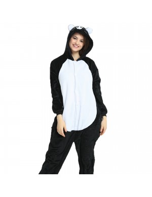 Noir cochon dessin animé animal une pièce couple pyjama adulte automne hiver flanelle