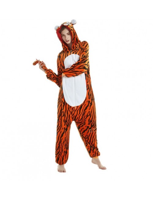 Automne hiver nouveau Tiger flanelle dessin animé une pièce pyjama couple parent - enfant animal jouant homewear