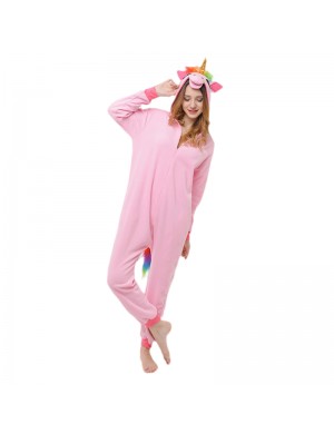 Golden Horn Pink Pegasus Cartoon Animal One-piece Pajamas Casual Long Sleeve Loungewear