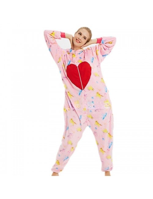 Flanelle rose rouge éléphant volant hommes femmes dessin animé animal une pièce pyjama homewear showwear