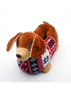Pantoufles en coton avec teckel de dessin animé pantoufles en coton en peluche pour la maison