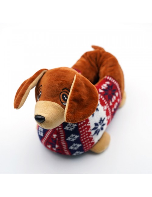 Pantoufles en coton avec teckel de dessin animé pantoufles en coton en peluche pour la maison