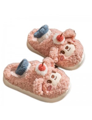 Chaussons en coton avec ours en peluche en laine d'agneau